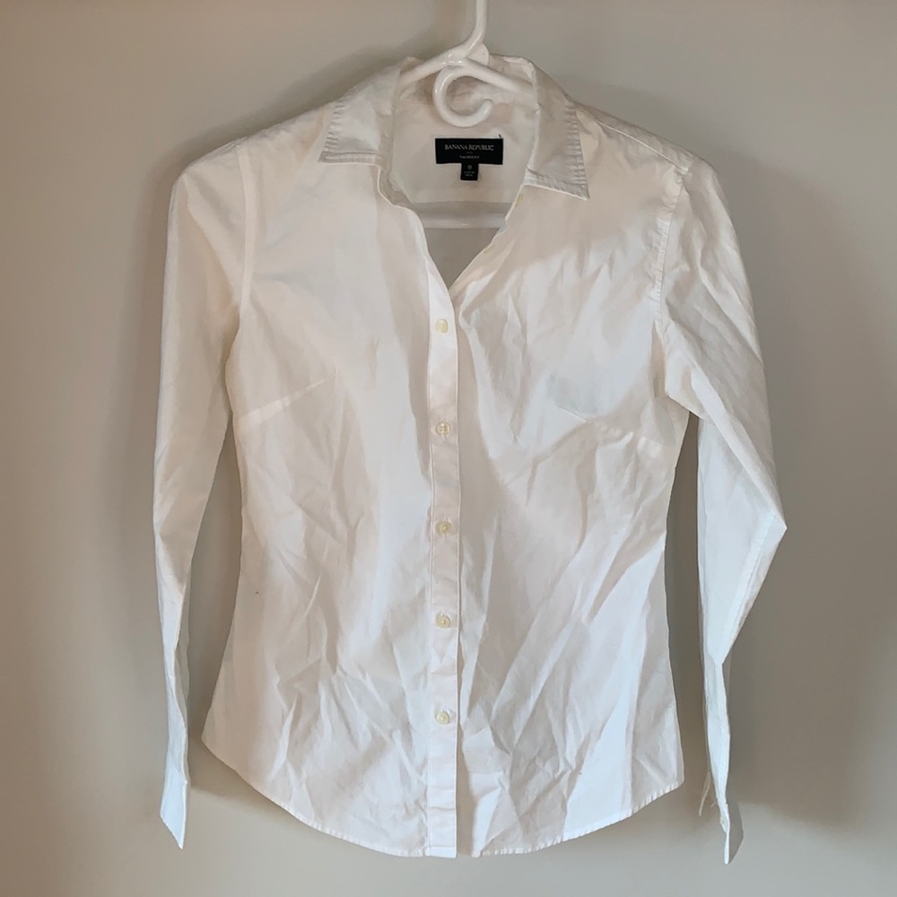 Banana Republic Tailored Fit White Button-Up Long Sleeve Blouse Size 0